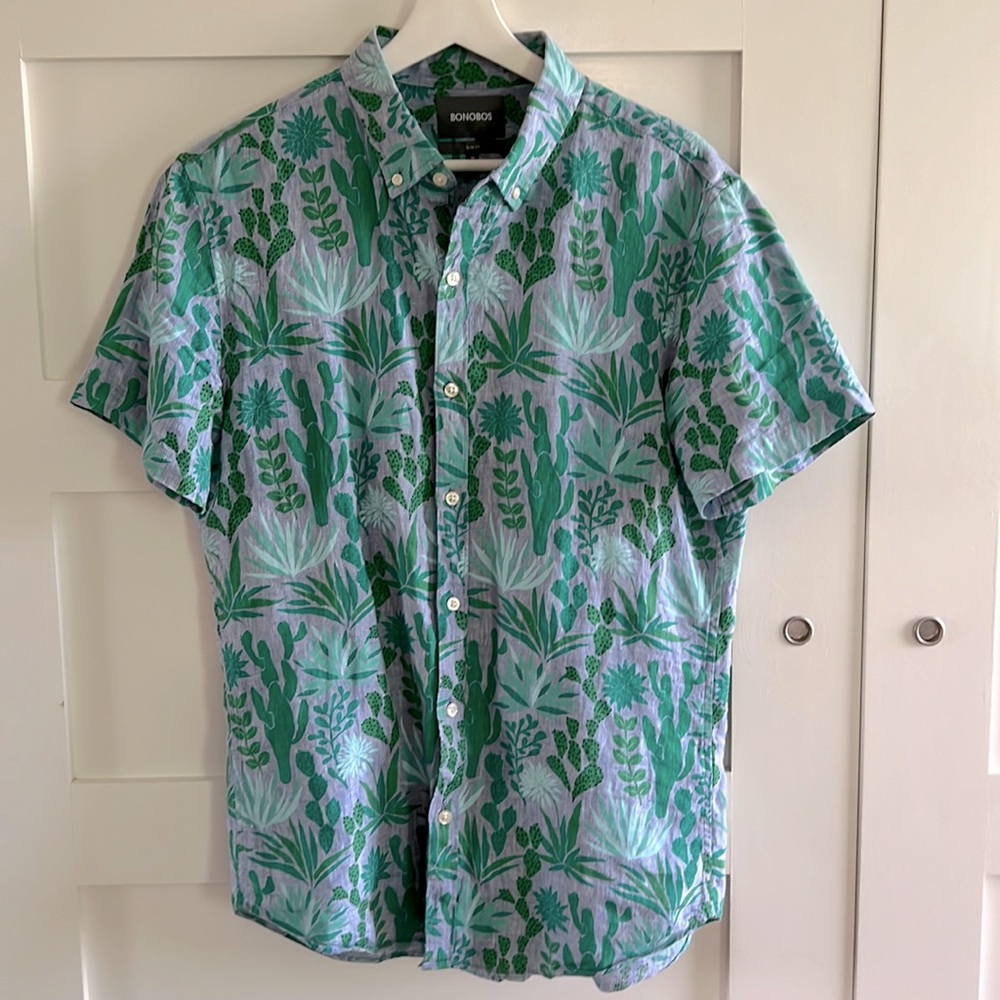 Bonobos Riviera shirt. Blue cactus print.